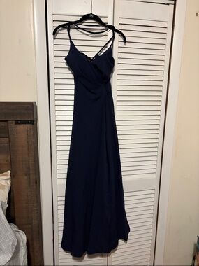 Hello Molly Strappy Navy Blue Maxi Bridesmaid Dress with Twist Front